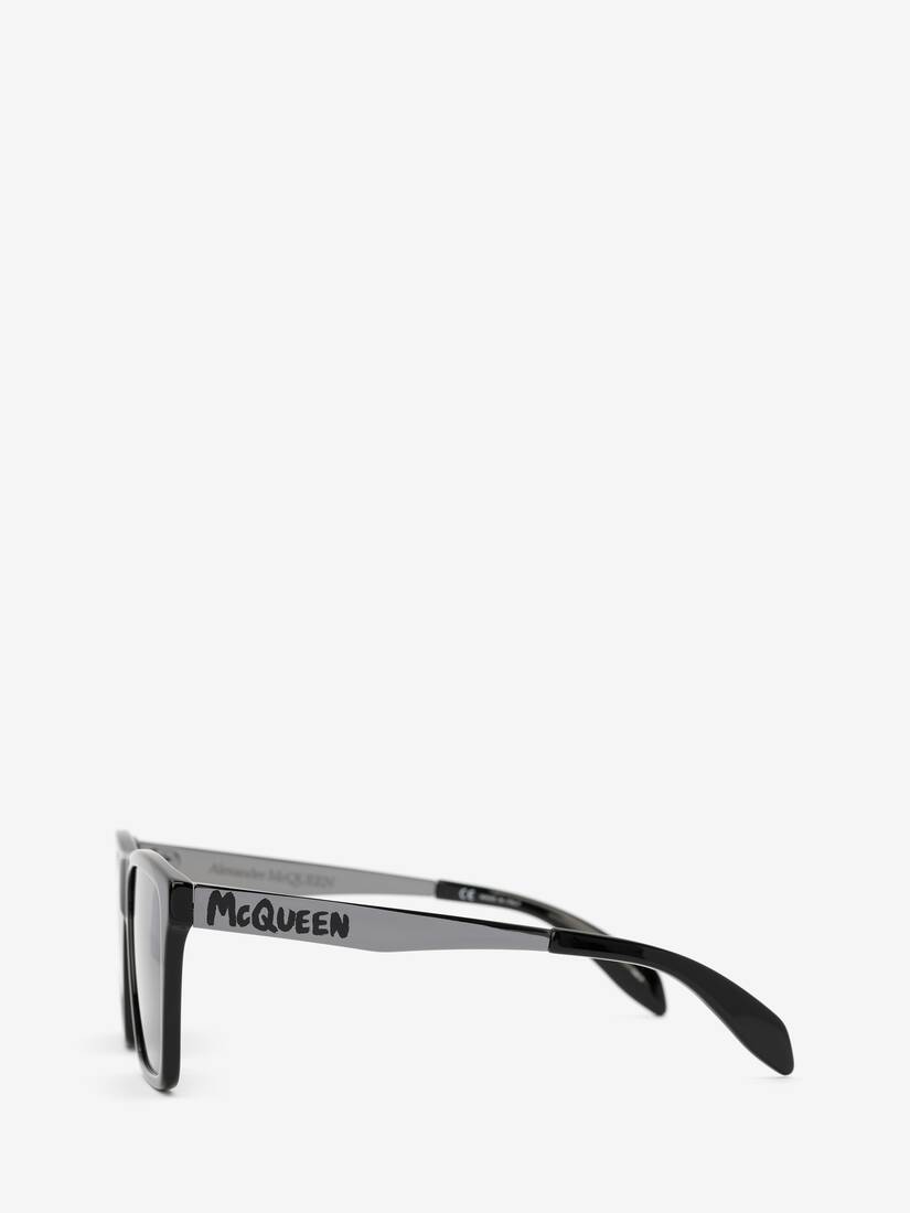Men's McQueen Graffiti Flat Top Sunglasses in Black/grey