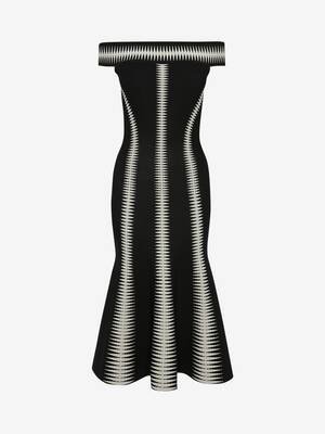 Spine Jacquard Off-The-Shoulder Dress