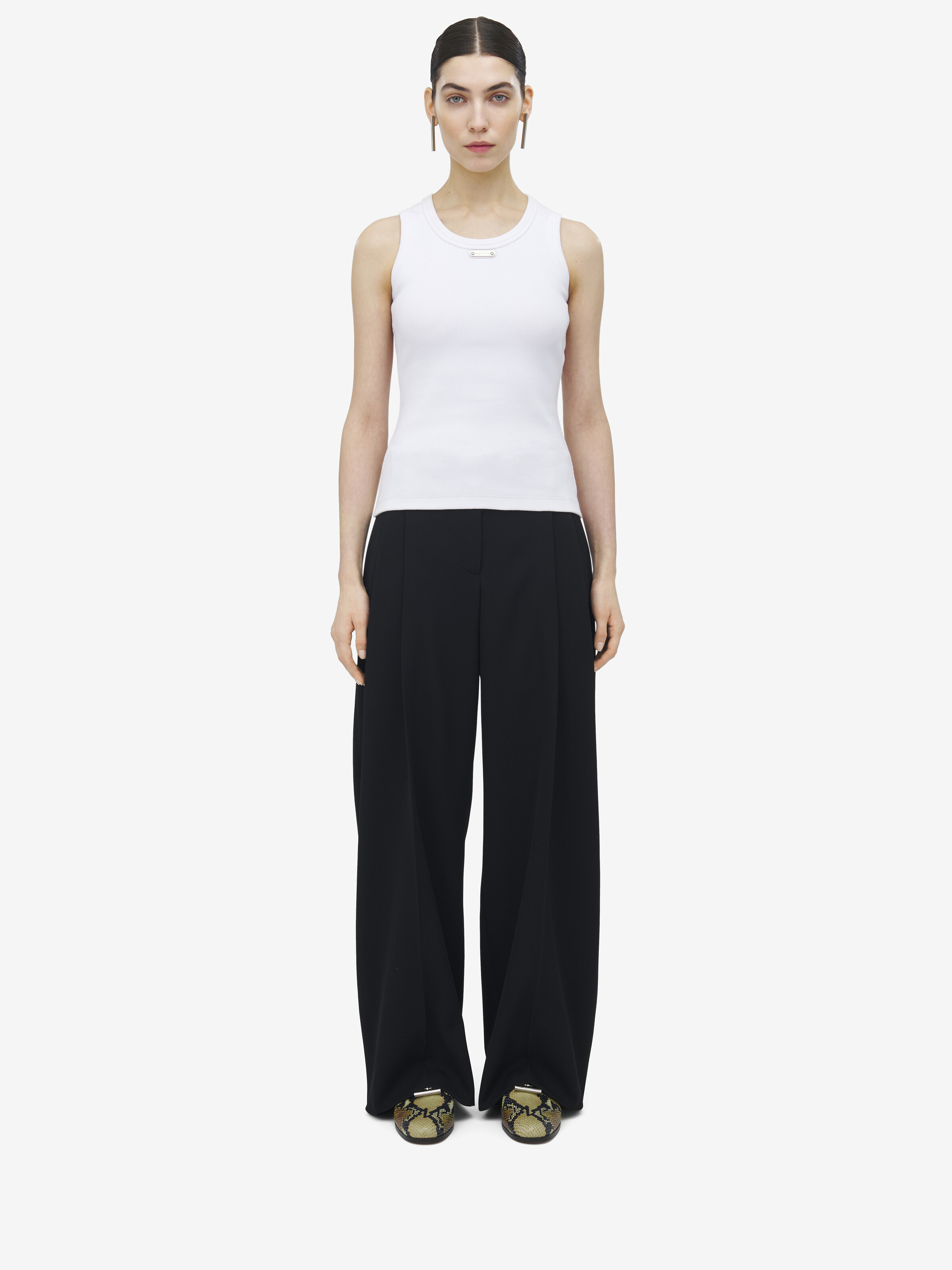 Women's McQueen Placket Tank Top in Optical White in 98% Cotton, 2% Elastane | Alexander McQueen - image 2
