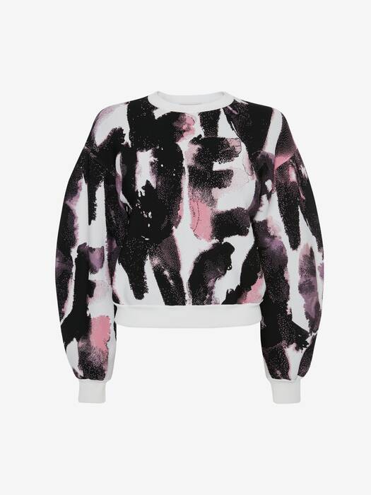 Watercolour Graffiti Jacquard Jumper in White/Multicolour Alexander