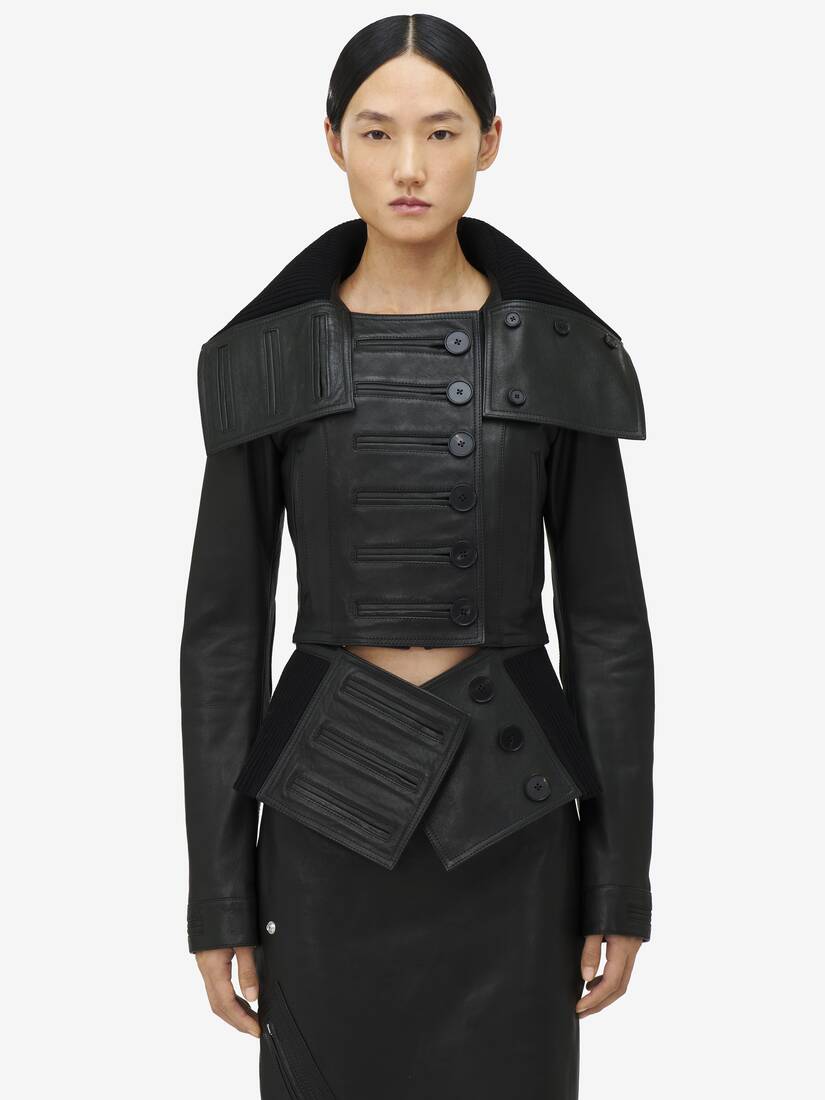 Exaggerated Buttonhole Leather Jacket