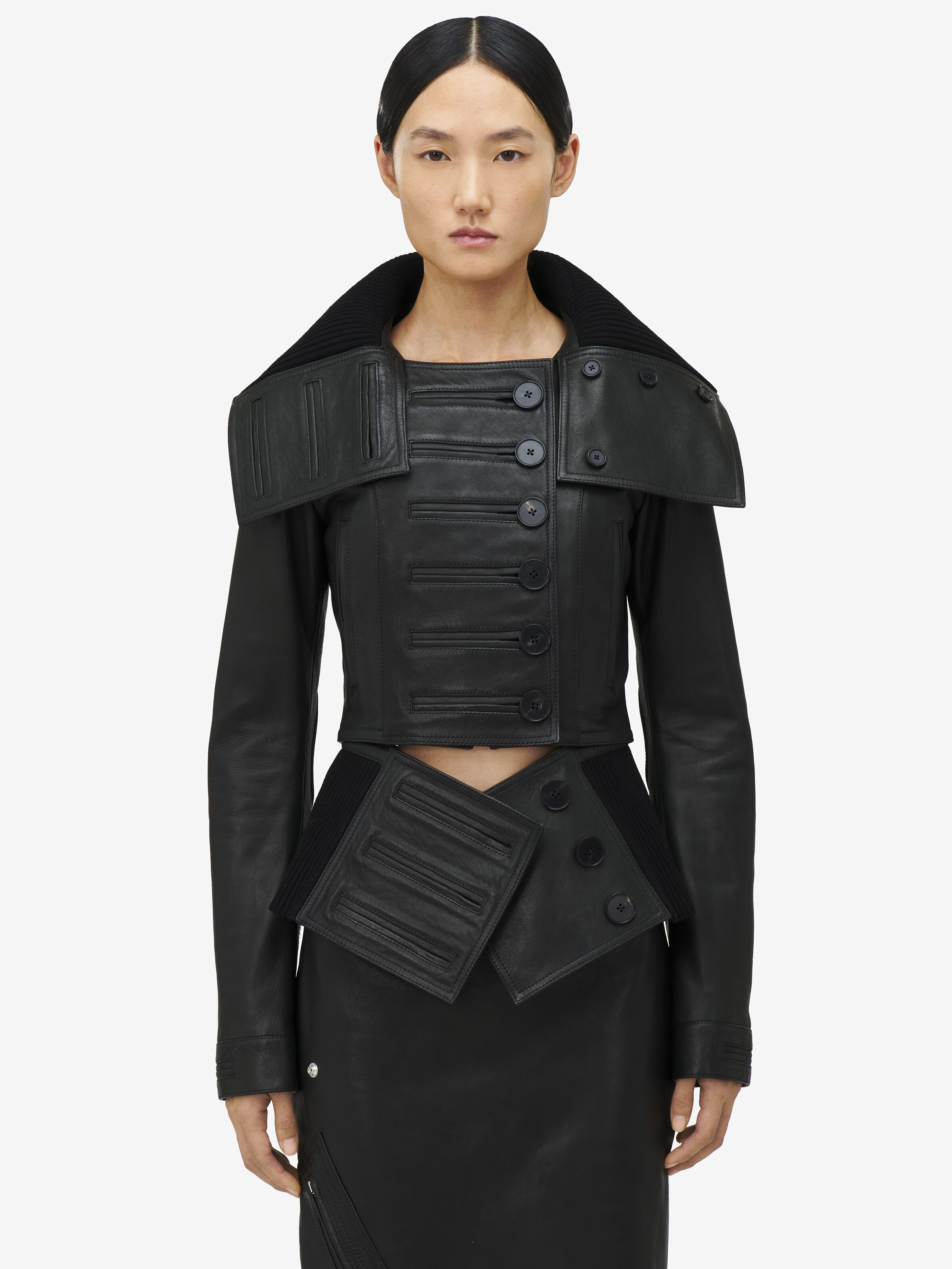Exaggerated Buttonhole Leather Jacket