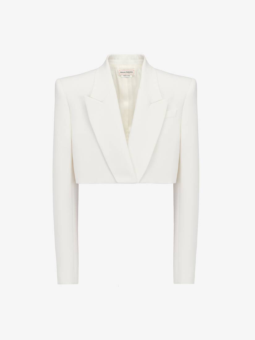 Boxy Cropped Jacket in Soft White | Alexander McQueen US