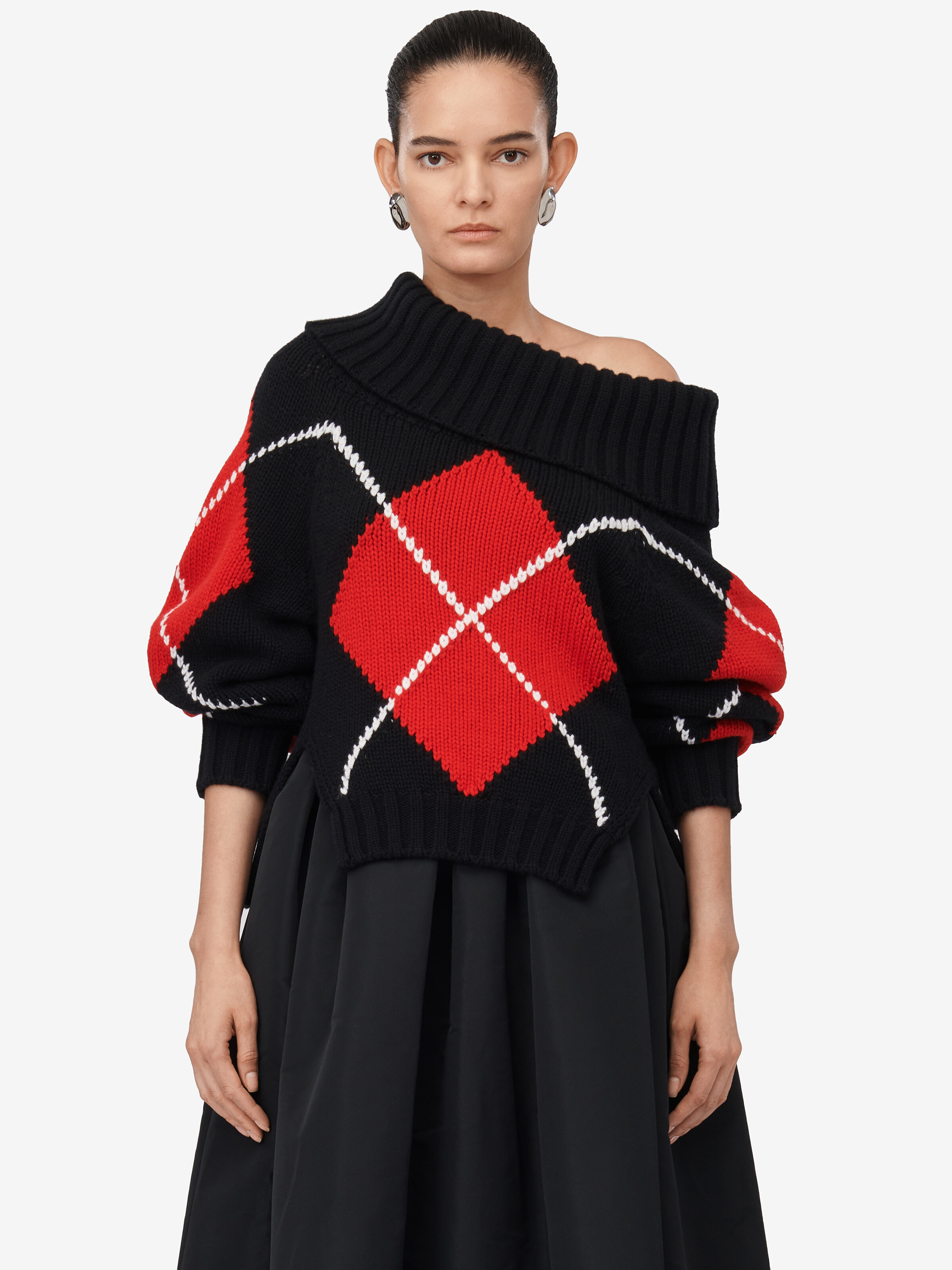 Argyle Strickpullover mit Ausschnitt bis zu den Schultern