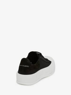 men's deck lace up plimsoll in black white
