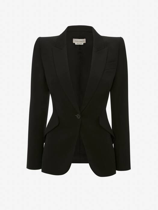 Peak Shoulder Leaf Crepe Jacket in Black | Alexander McQueen US