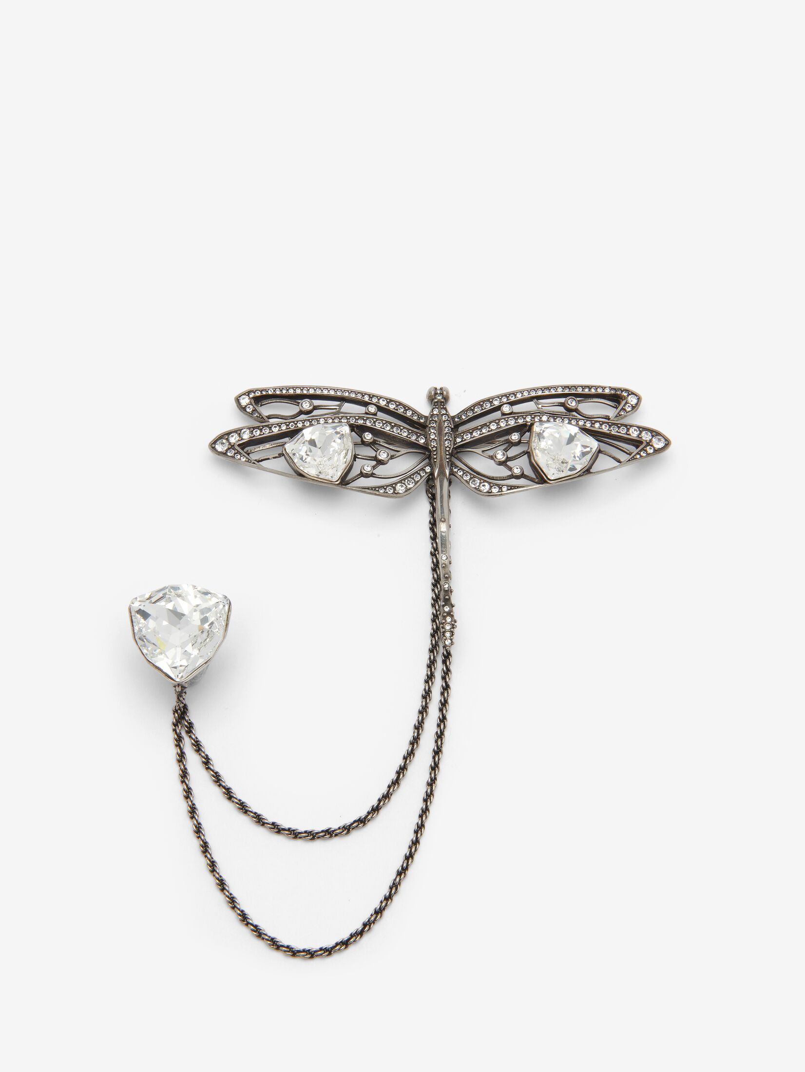 Dragonfly Double Pin Brooch in Antique Silver | Alexander McQueen US