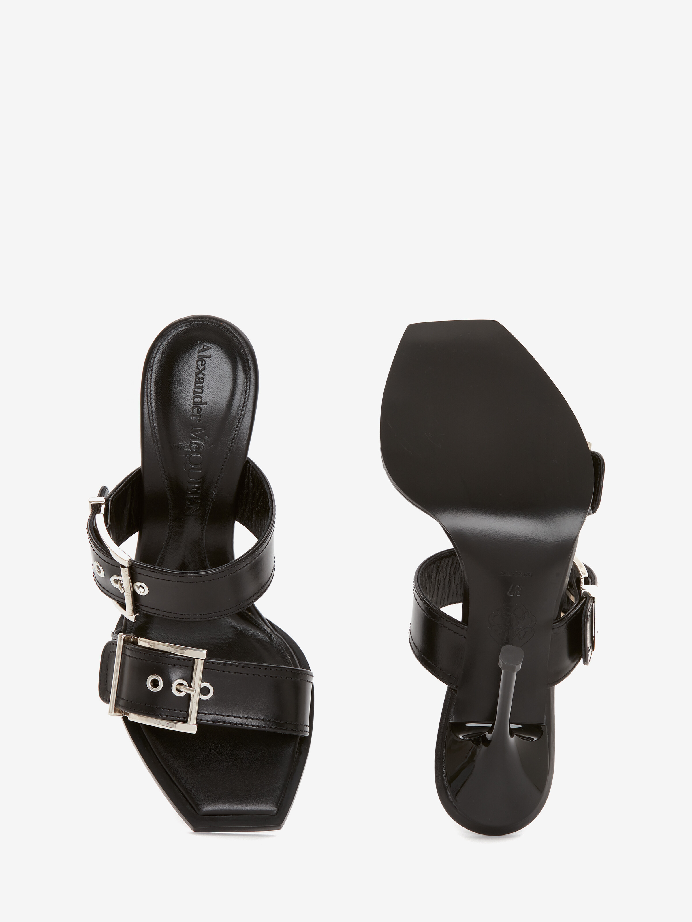 Sandali Punk con Doppia Fibbia da Donna in Nero/Argento in 100% Pelle di vitello | Alexander McQueen - image 4