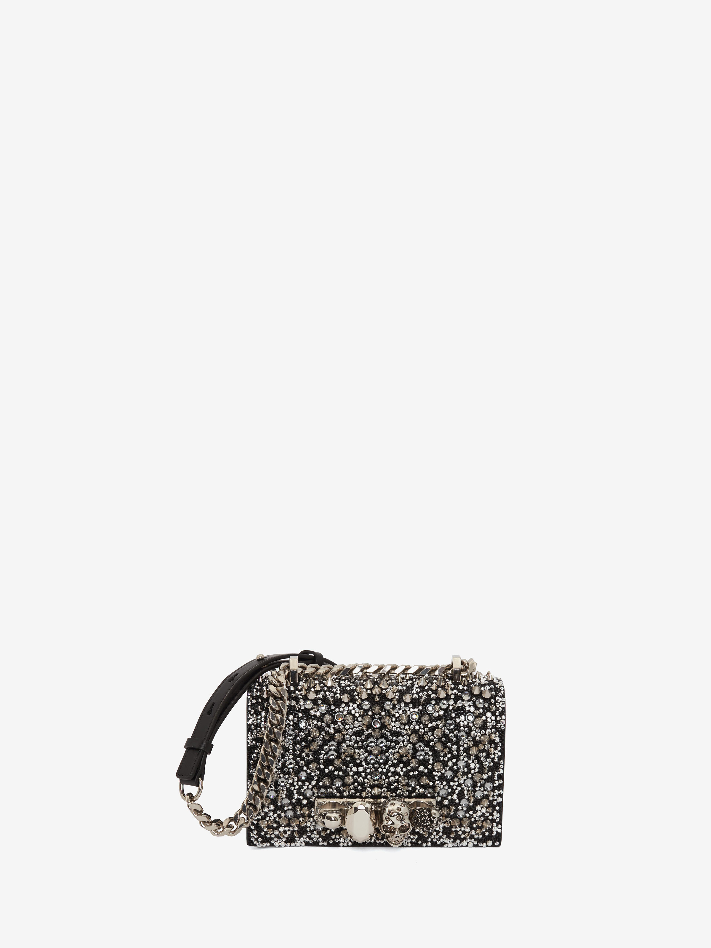 Alexander Mcqueen Jeweled Mini Crystal Satchel Bag In Black/silver