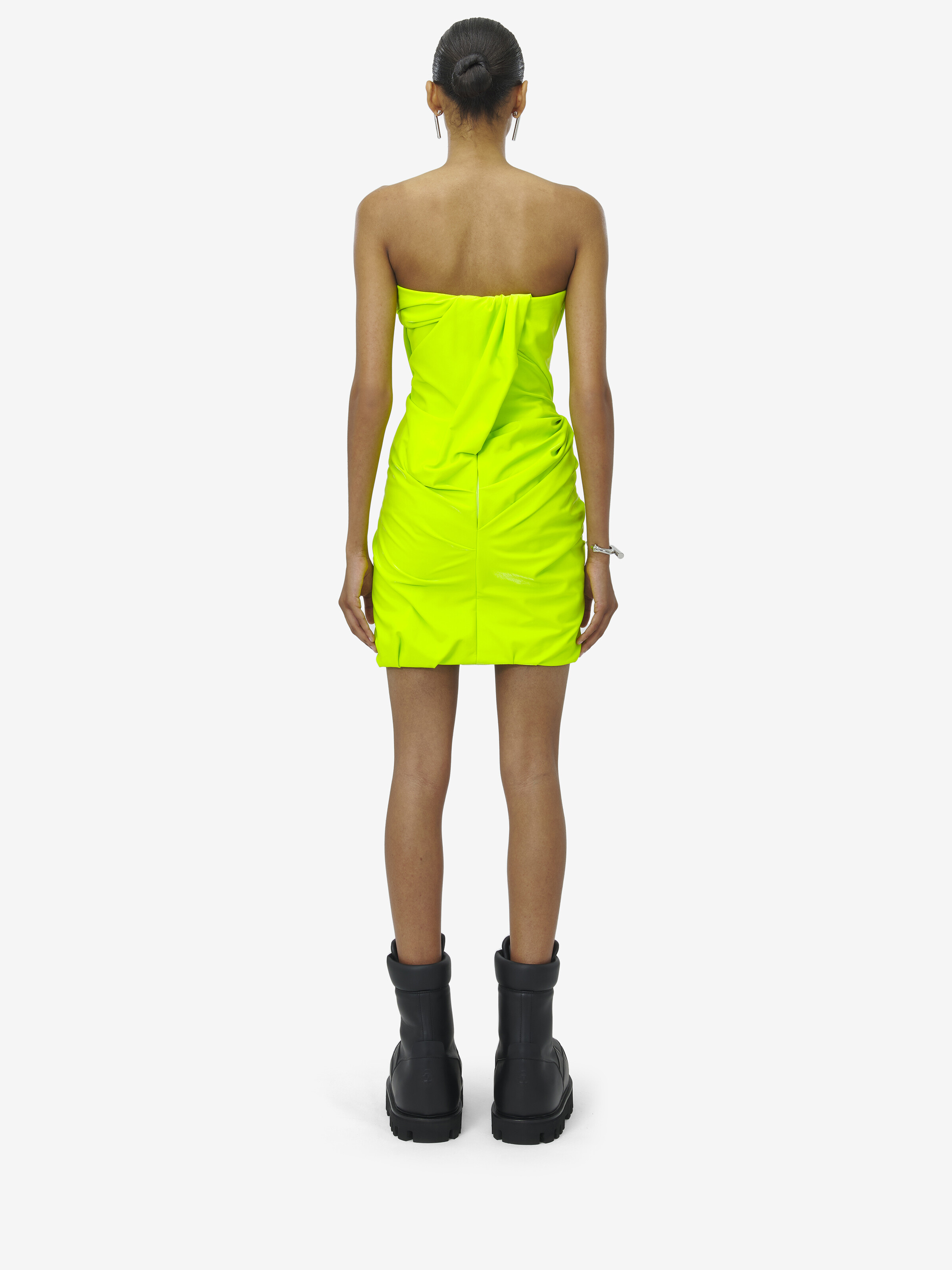 Women's Draped Mini Dress in Acid yellow in 83% Polyamide, 17% Elastan | Alexander McQueen - image 6