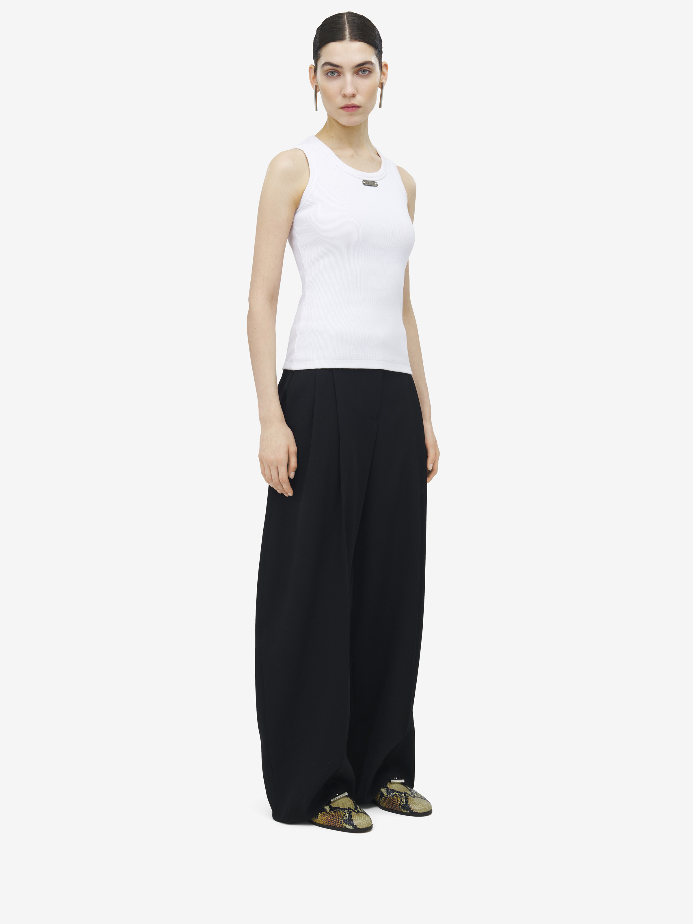 Women's McQueen Placket Tank Top in Optical White in 98% Cotton, 2% Elastane | Alexander McQueen - image 3