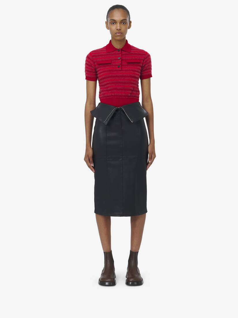 Fold Over Waist Leather Skirt