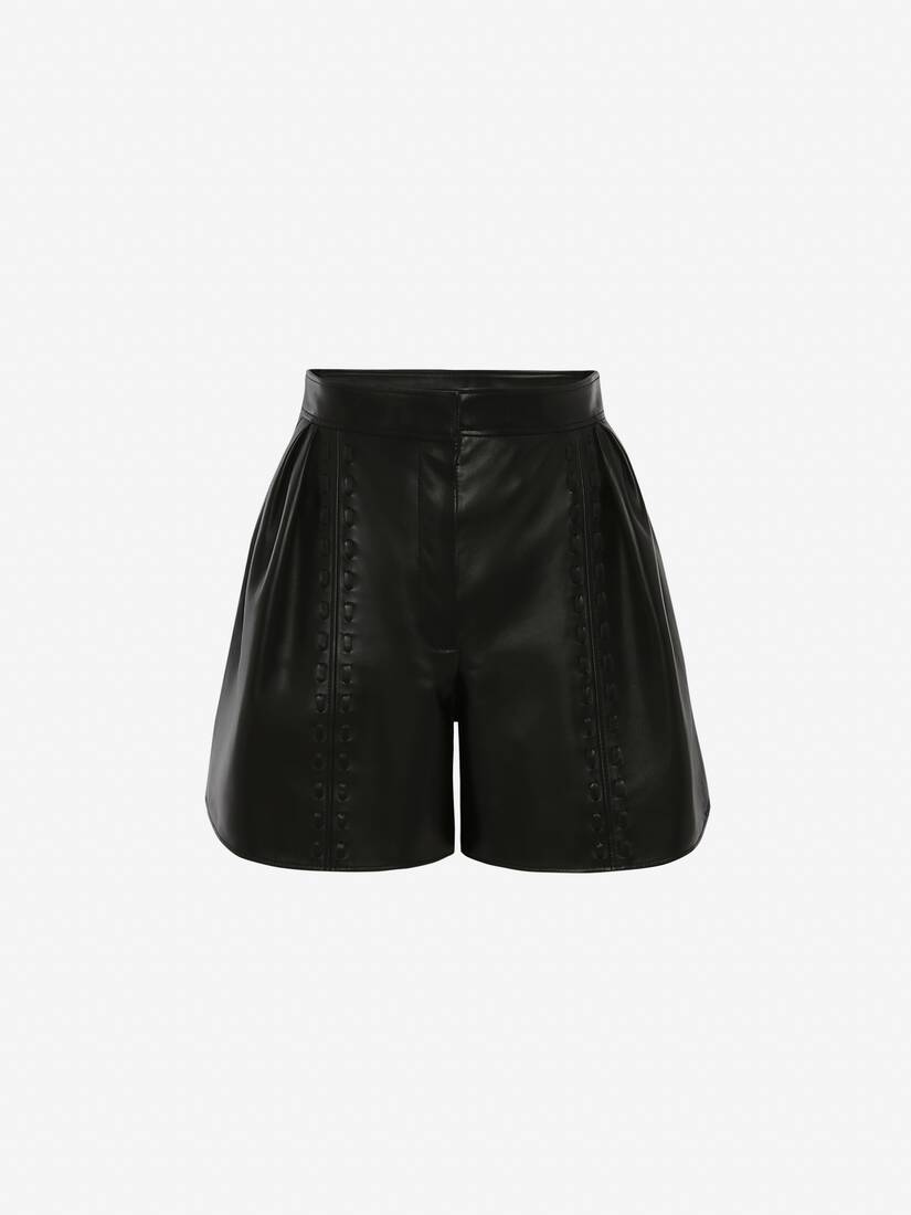 Couture Stitch Leather Shorts in Black 