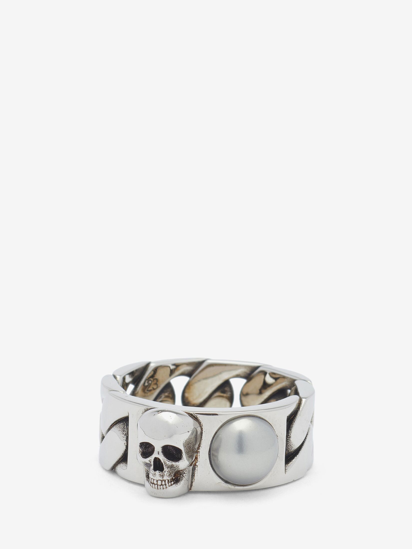 Pearl and Skull Chain Ring