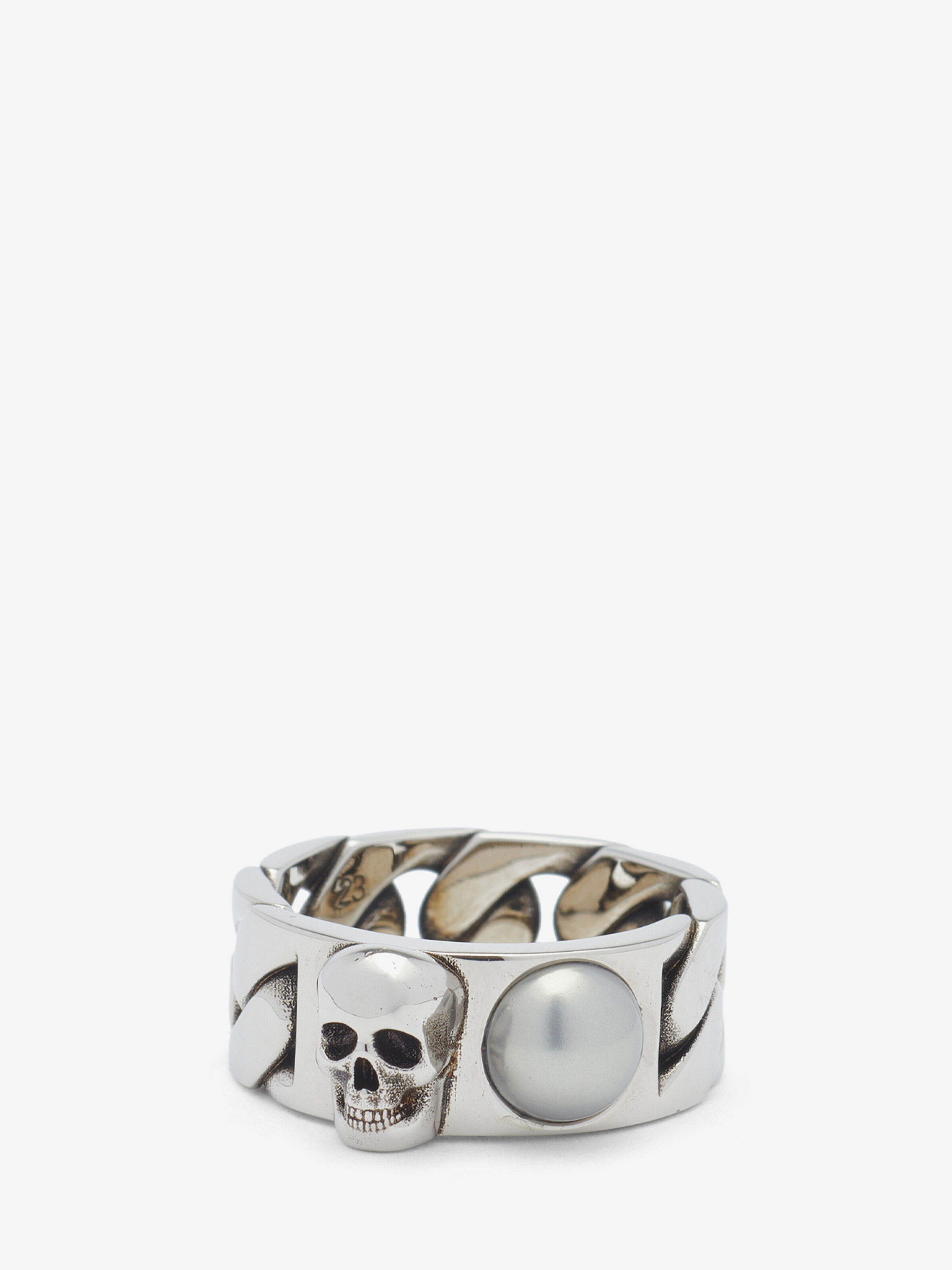 Alexander McQueen Seal Logo Chain Ring in Metallic for Men