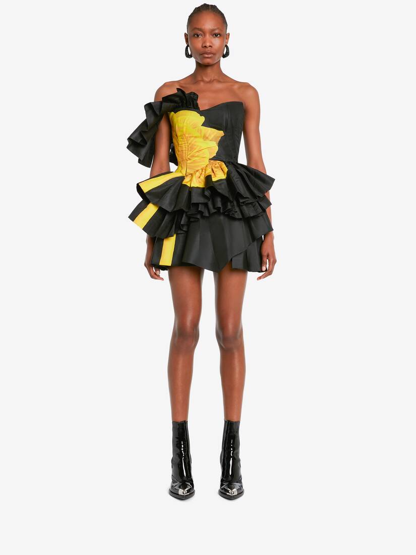Mushroom deconstructed bustier mini dress in Black | Alexander McQueen US