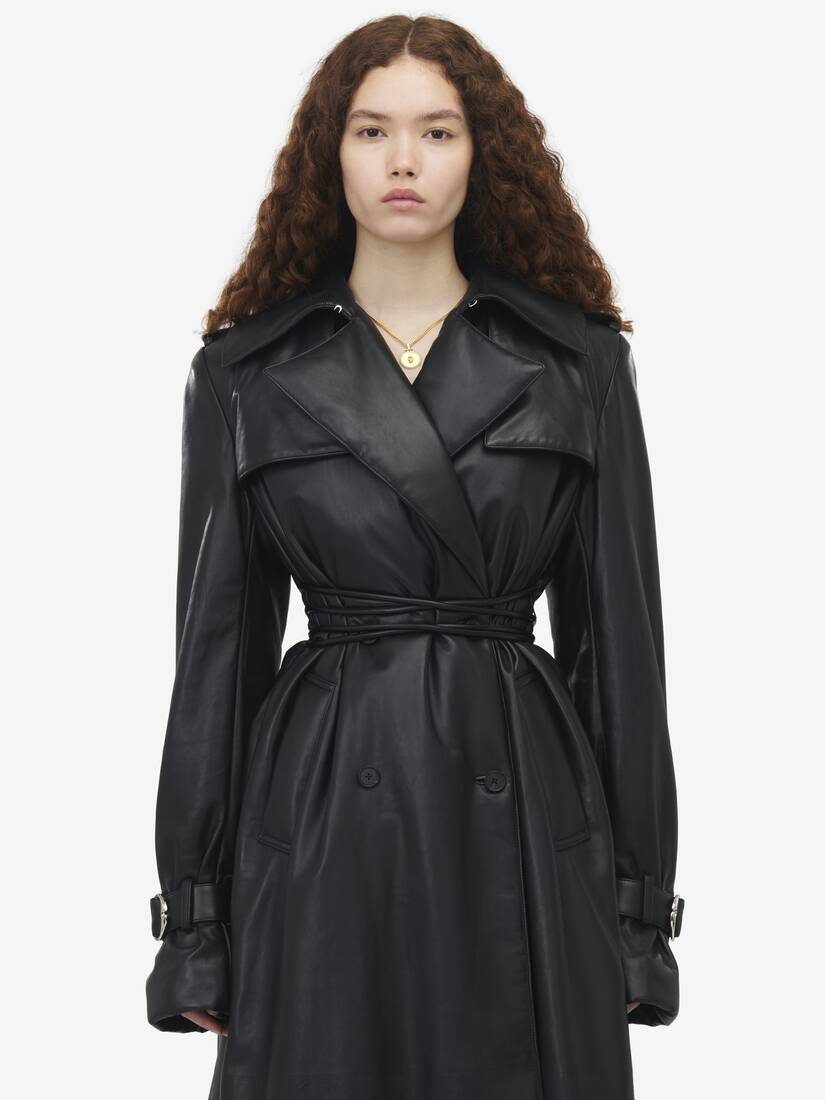 Leather Double-breasted Trench Coat