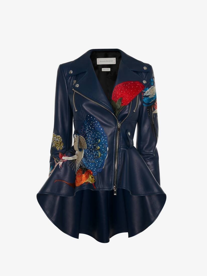 Women's Hieronymus Bosch Leather Peplum Jacket in Midnight Blue