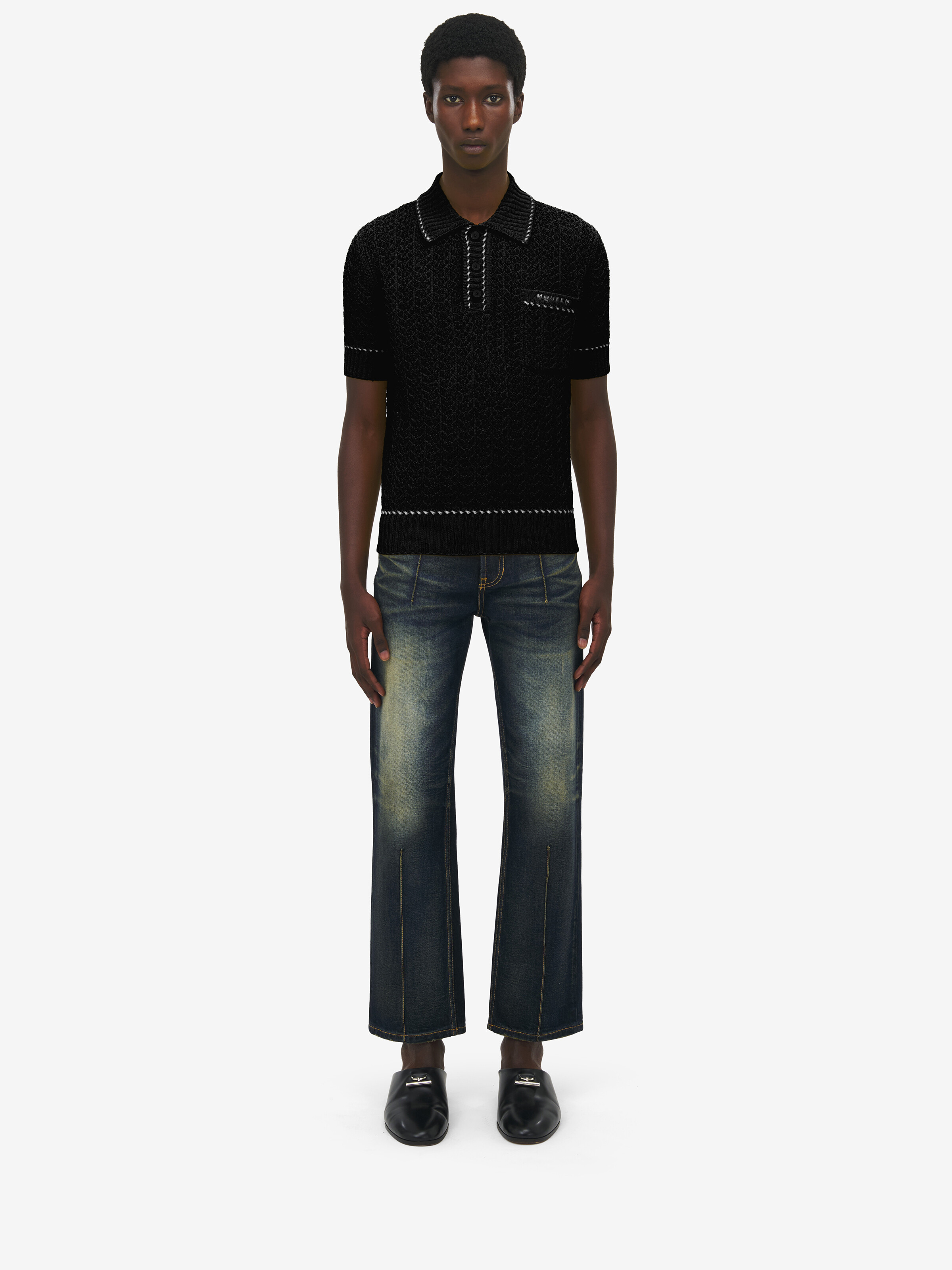 Crochet Stitch Polo Shirt
