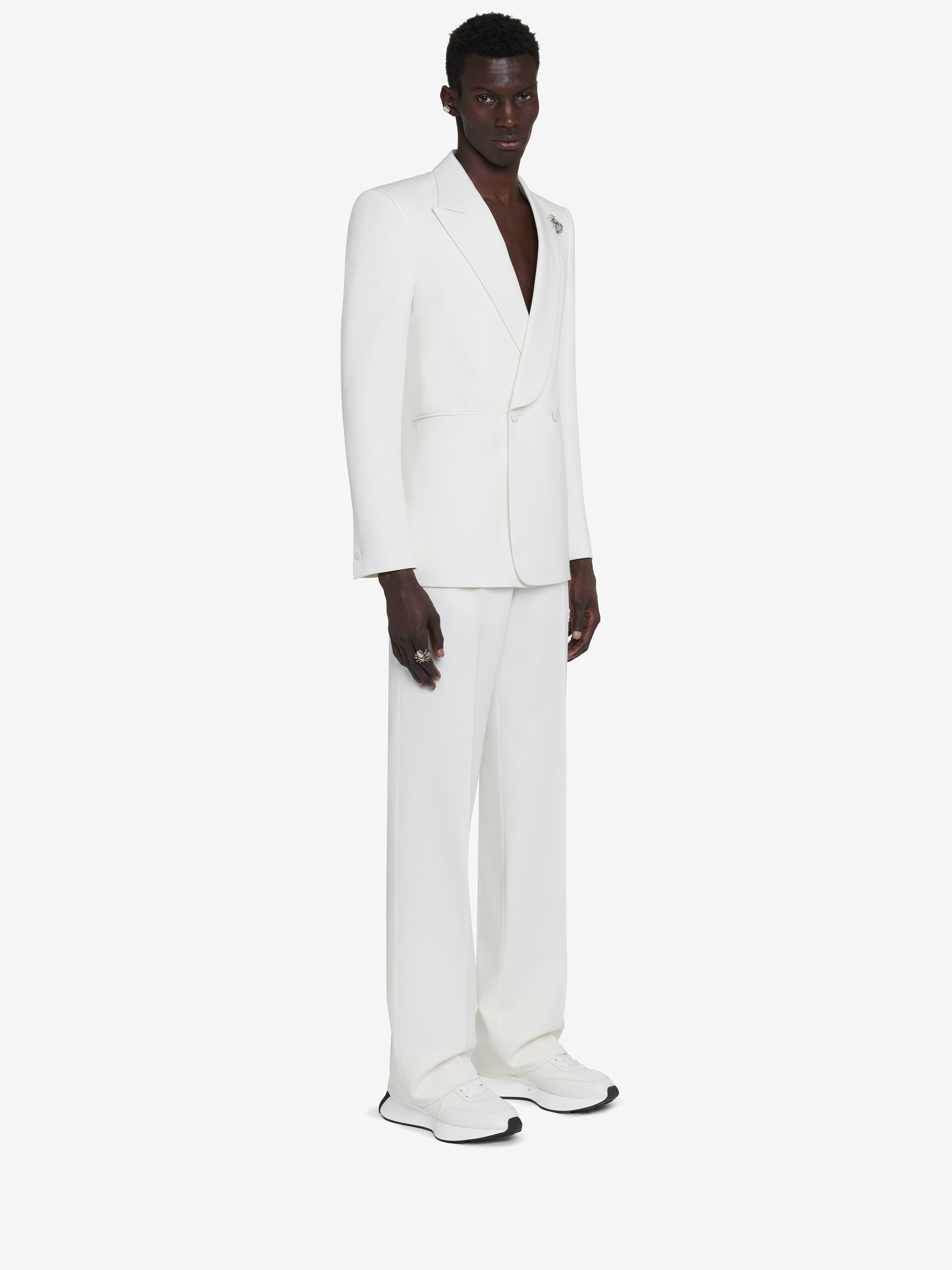 Men's Wide Leg Trousers in Soft White in 100% Wool | Alexander McQueen - image 4