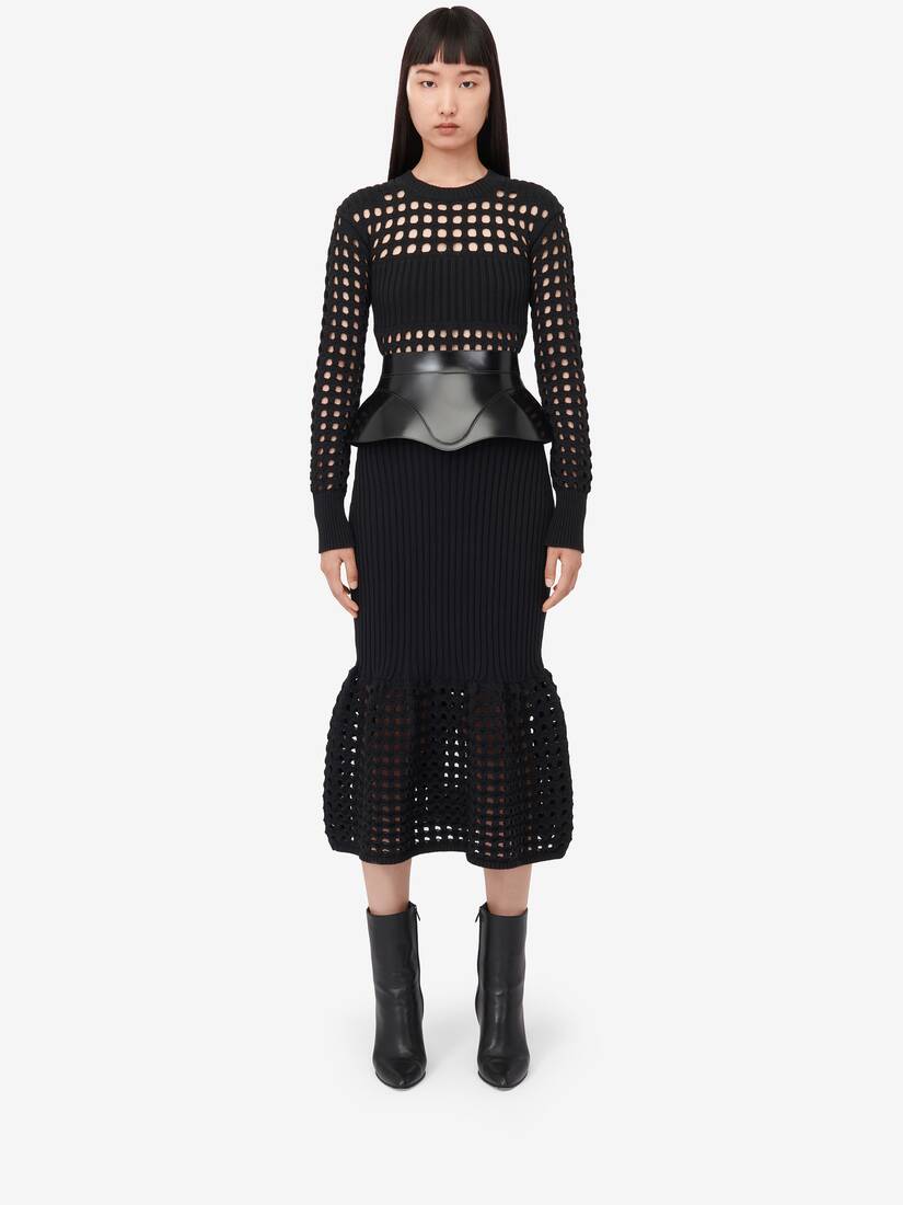 Knitted Mesh Midi Dress in Black | Alexander McQueen US