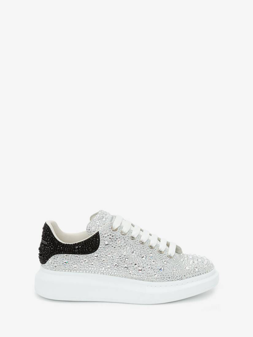 Crystal-embellished Oversized Sneaker in White/Black | Alexander McQueen US