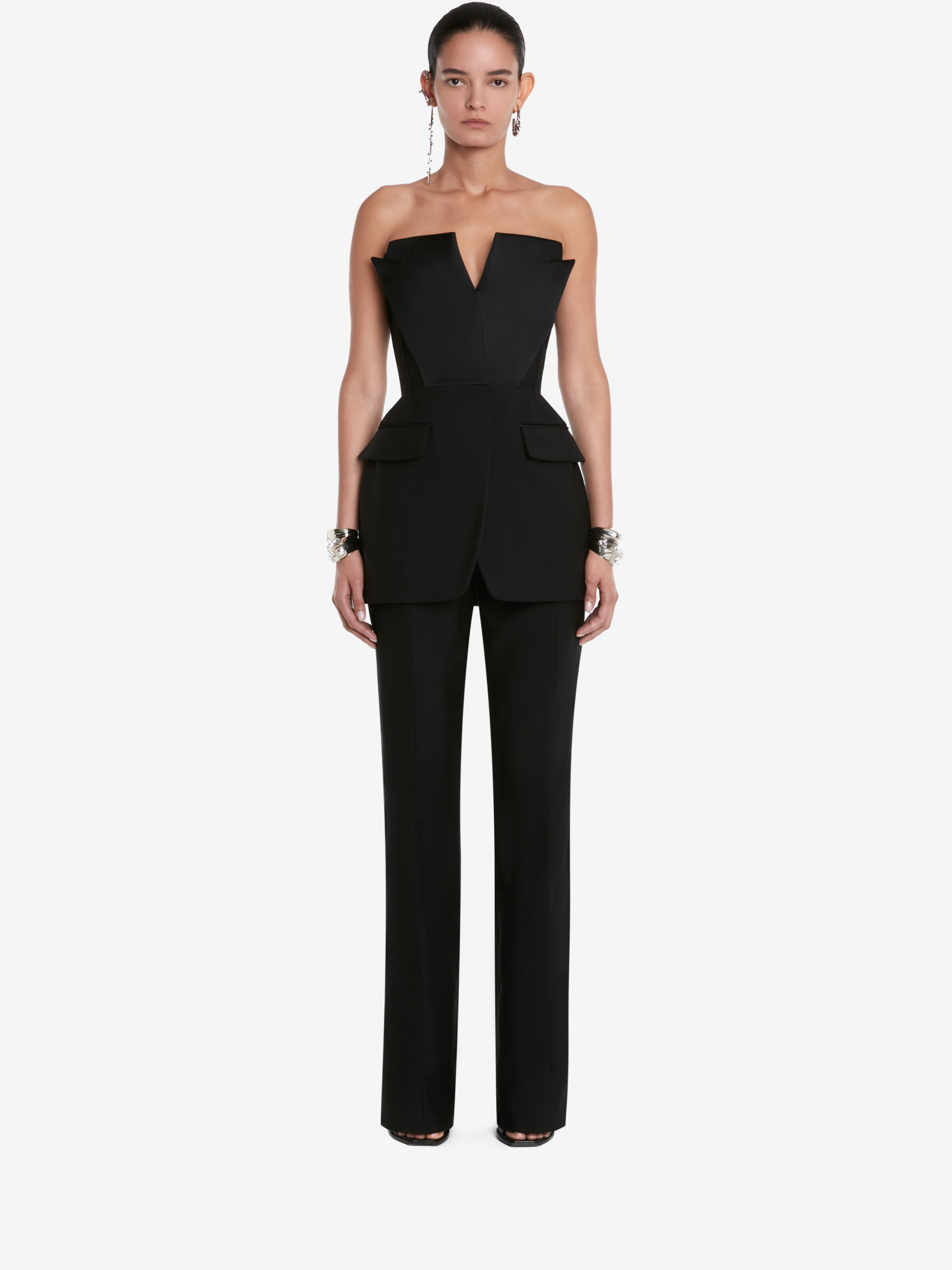 Women's Tuxedo Corset Top in Black in 100% Wool | Alexander McQueen - image 2