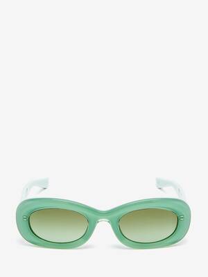 Women's McQueen Logo Oval Sunglasses in Green | Alexander