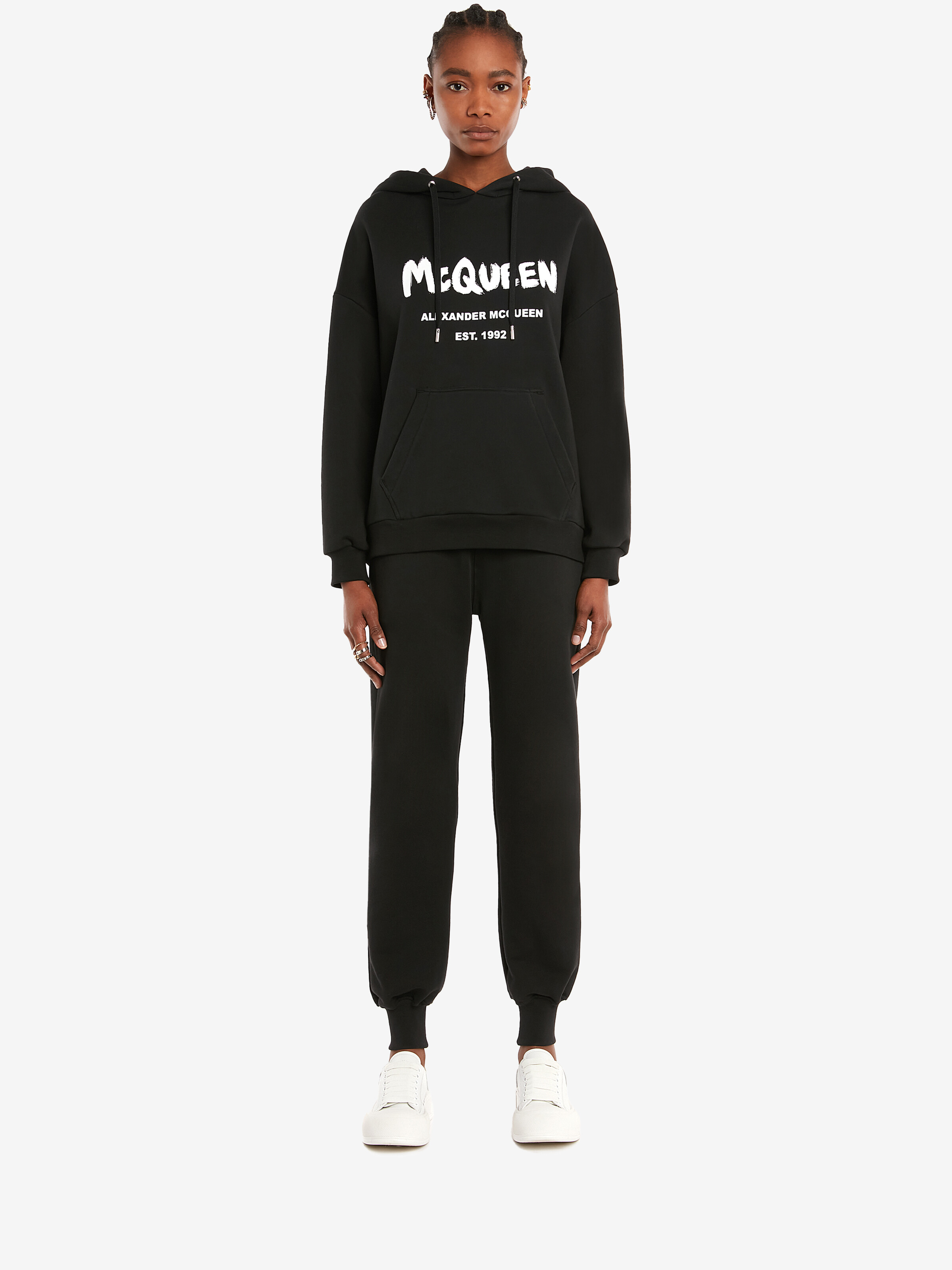 Kapuzensweatshirt mit McQueen-Graffiti-Motiv für Damen in Schwarz/Weiss in 100% Baumwolle | Alexander McQueen - image 2