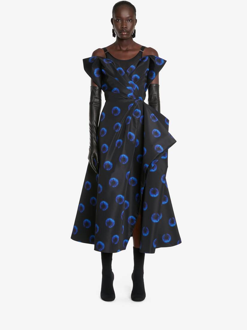 Asymmetrisch Drapiertes Kleid Mit Iris-Motiv