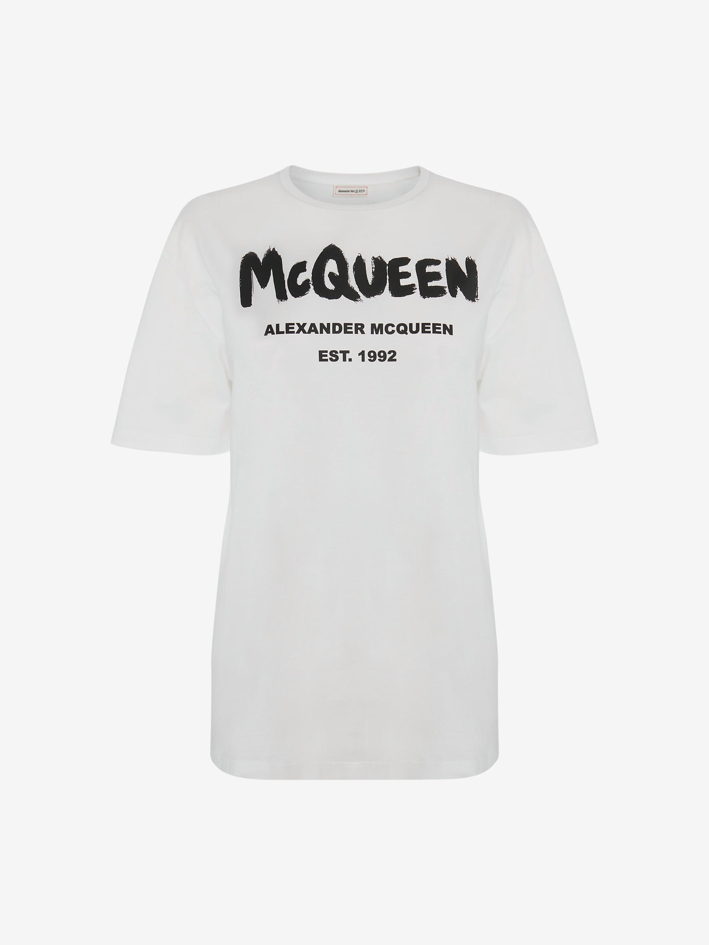 McQueen Graffiti T-Shirt in White/Black | Alexander McQueen US
