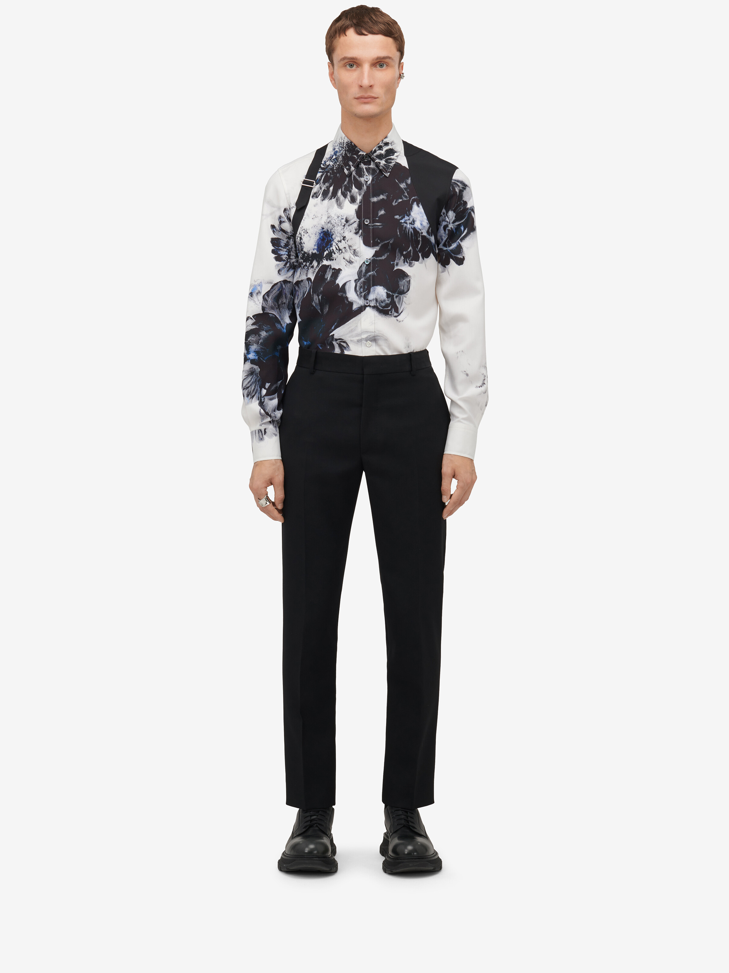 Men's Harness Dutch Flower Shirt in Black/White | Alexander