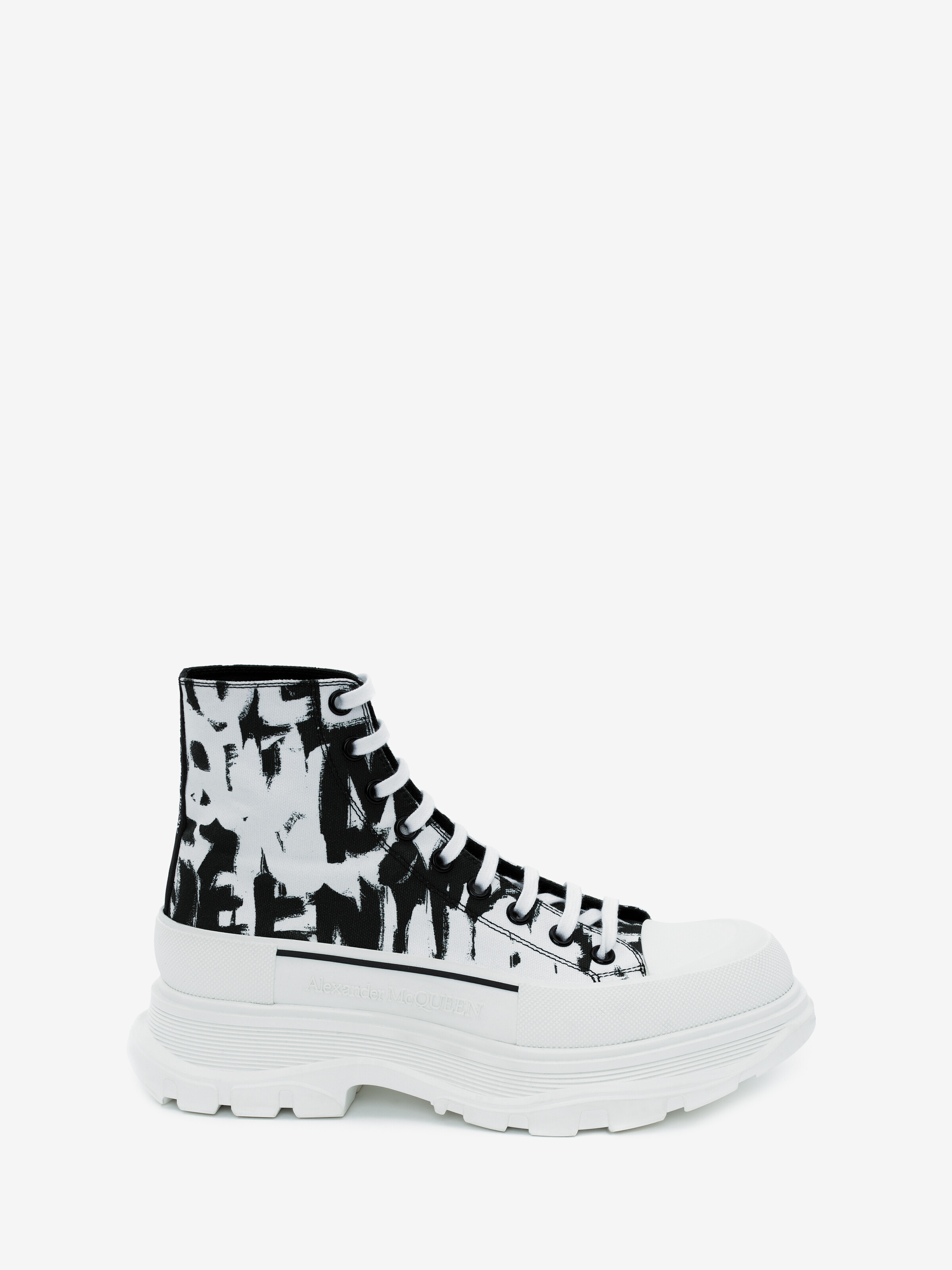 Alexander Mcqueen Exaggerated-sole Printed Canvas Boots In White
