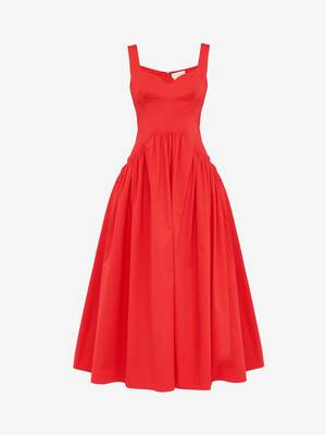 Sweetheart Neckline Midi Dress in Lust Red | Alexander McQueen US