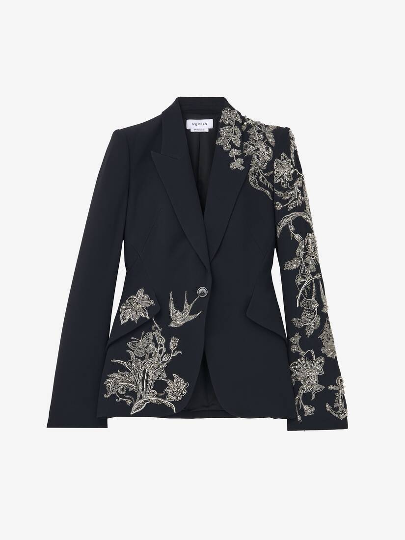 Jacke mit silberner Tattoo-Stickerei