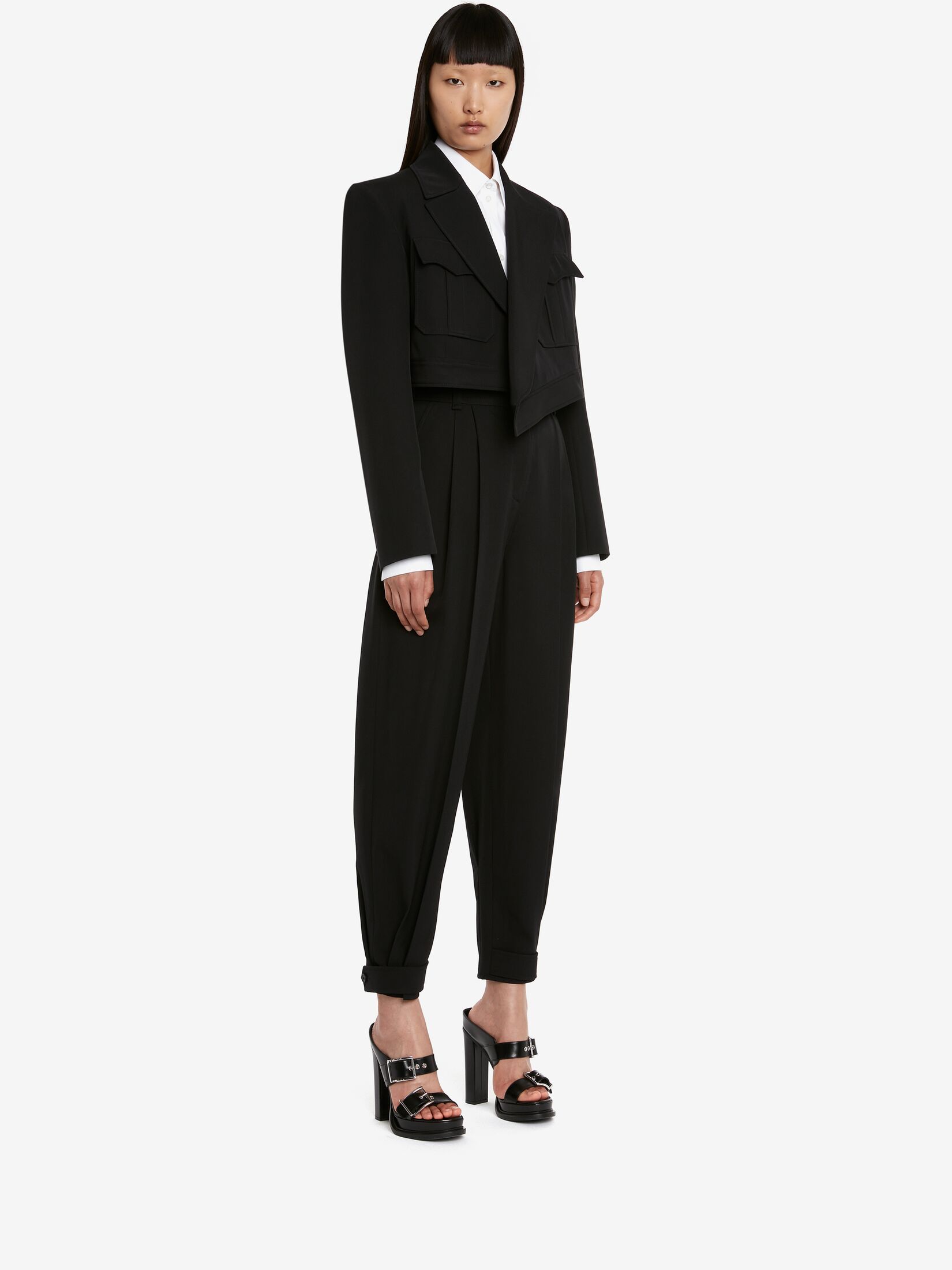 Asymmetric Military Cropped Jacket in Black Alexander McQueen GB