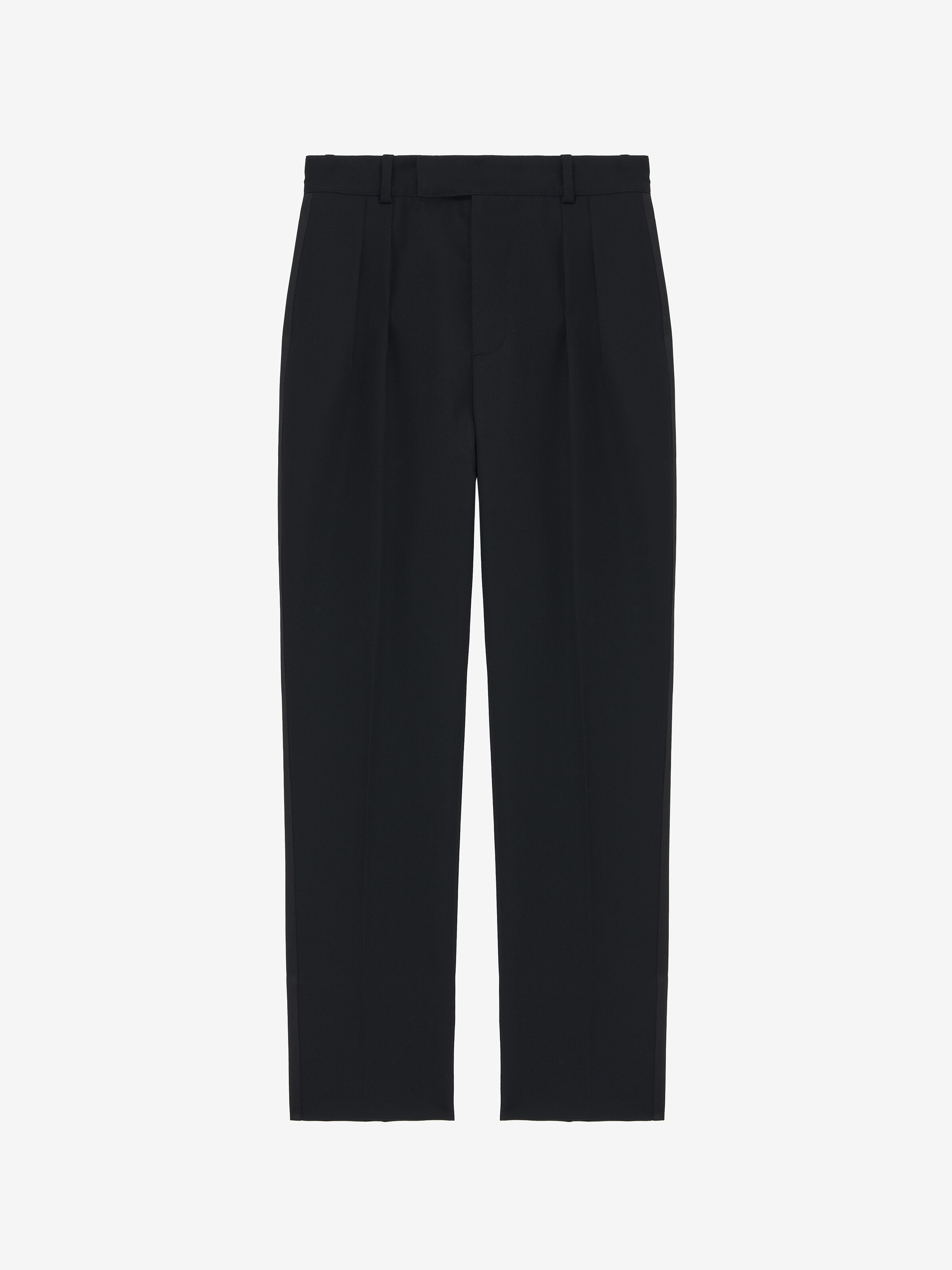 Men's Pleat Detail Tuxedo Trousers in Black in 100% Wool | Alexander McQueen - image 1
