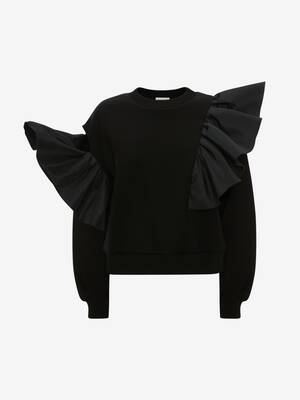 Ruffle Scuba Sweatshirt in Black | Alexander McQueen US