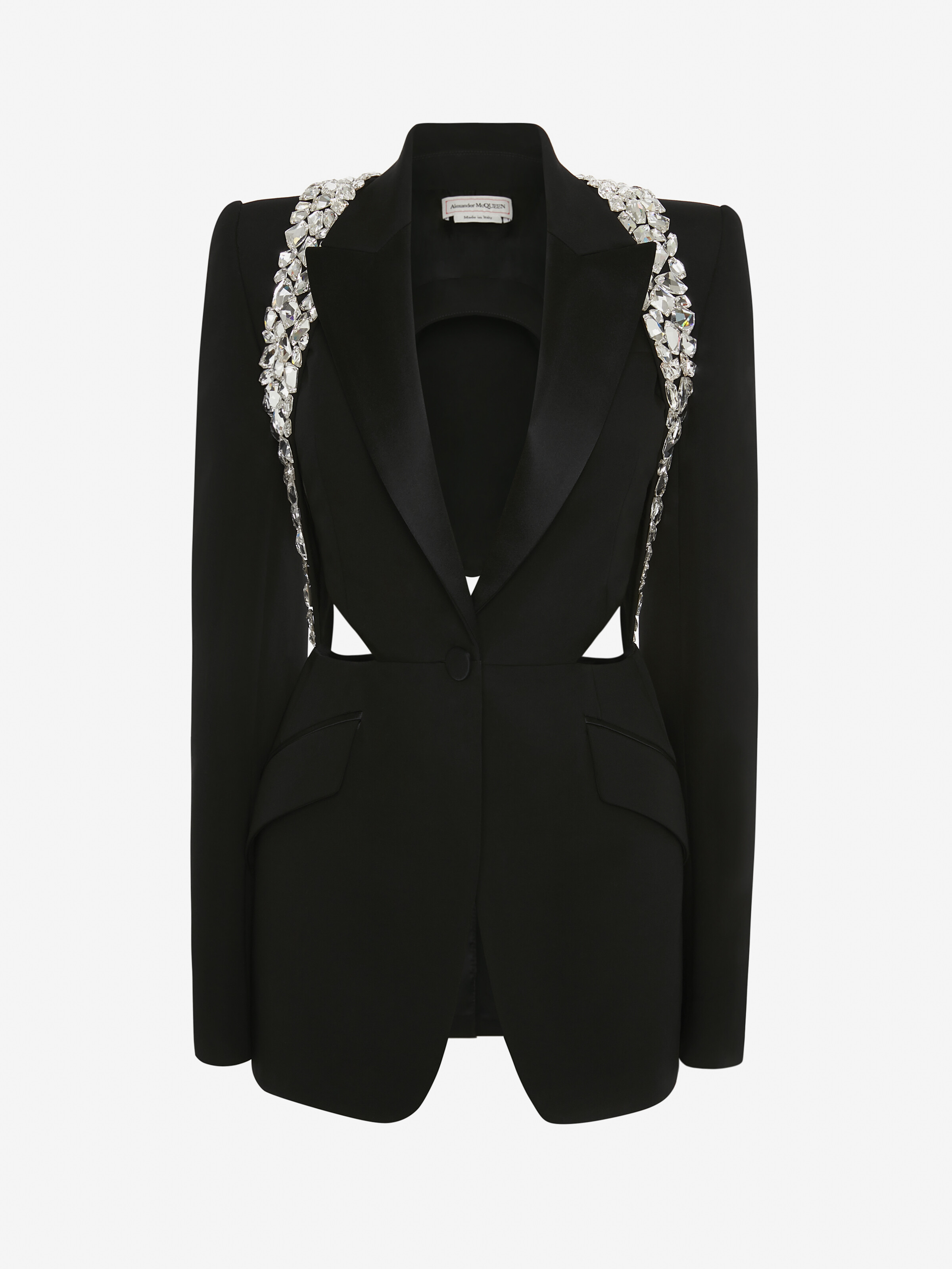 Slashed Crystal Shard Harness Jacket in Black | Alexander McQueen US