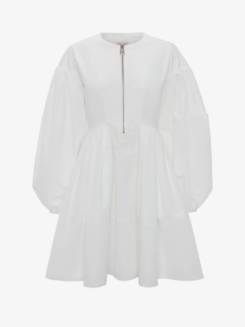 Cocoon Sleeve Polyfaille Mini Dress in Optical White | Alexander 