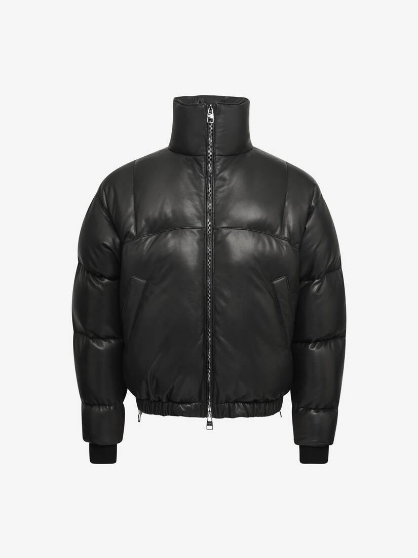 Leather Puffer Jacket in Black | Alexander McQueen US