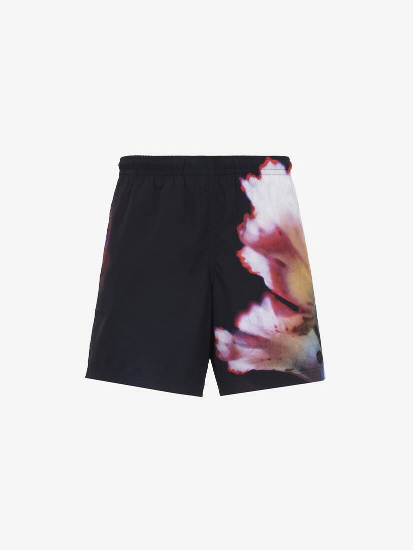 Solarised Flower Swim Shorts in Black | Alexander McQueen US