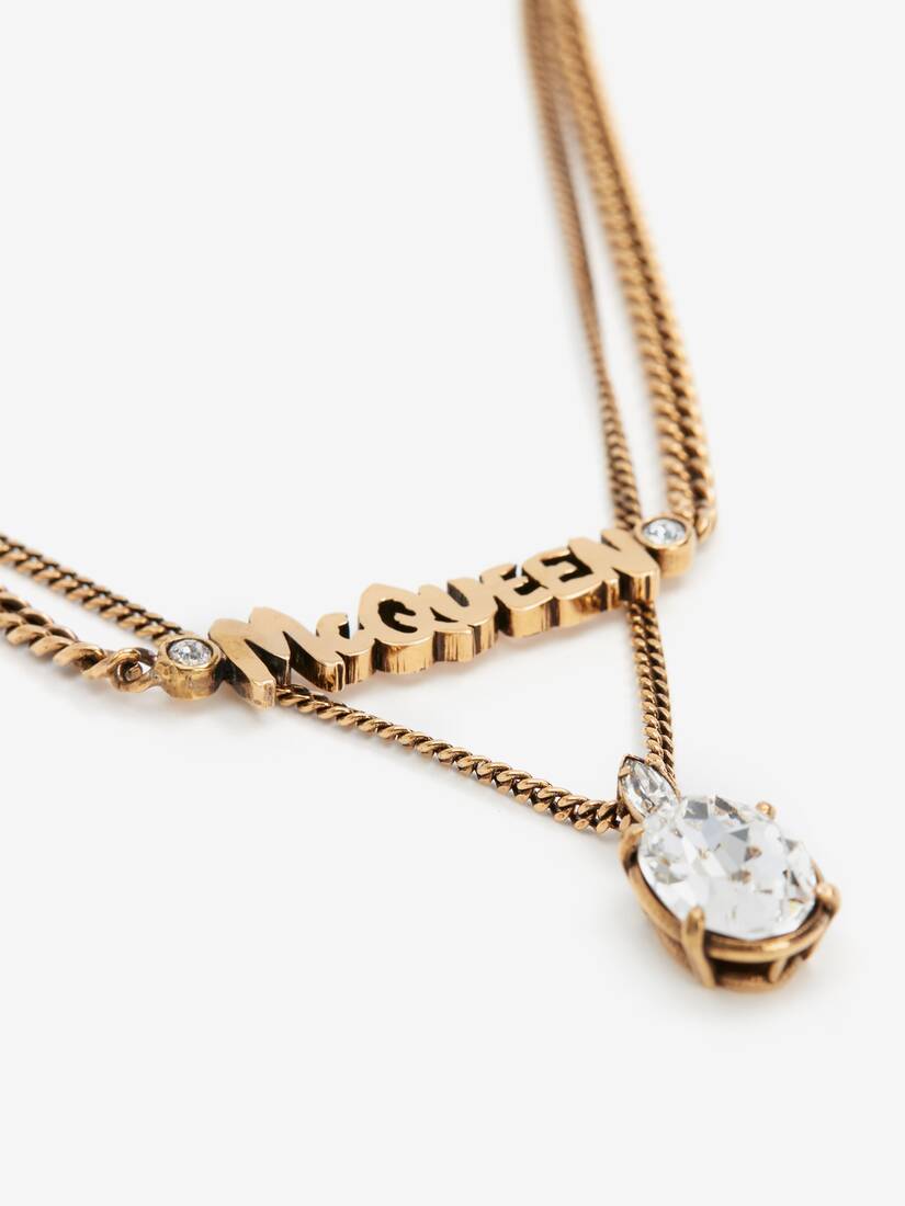 Women's McQueen Graffiti Chain Necklace in Gold