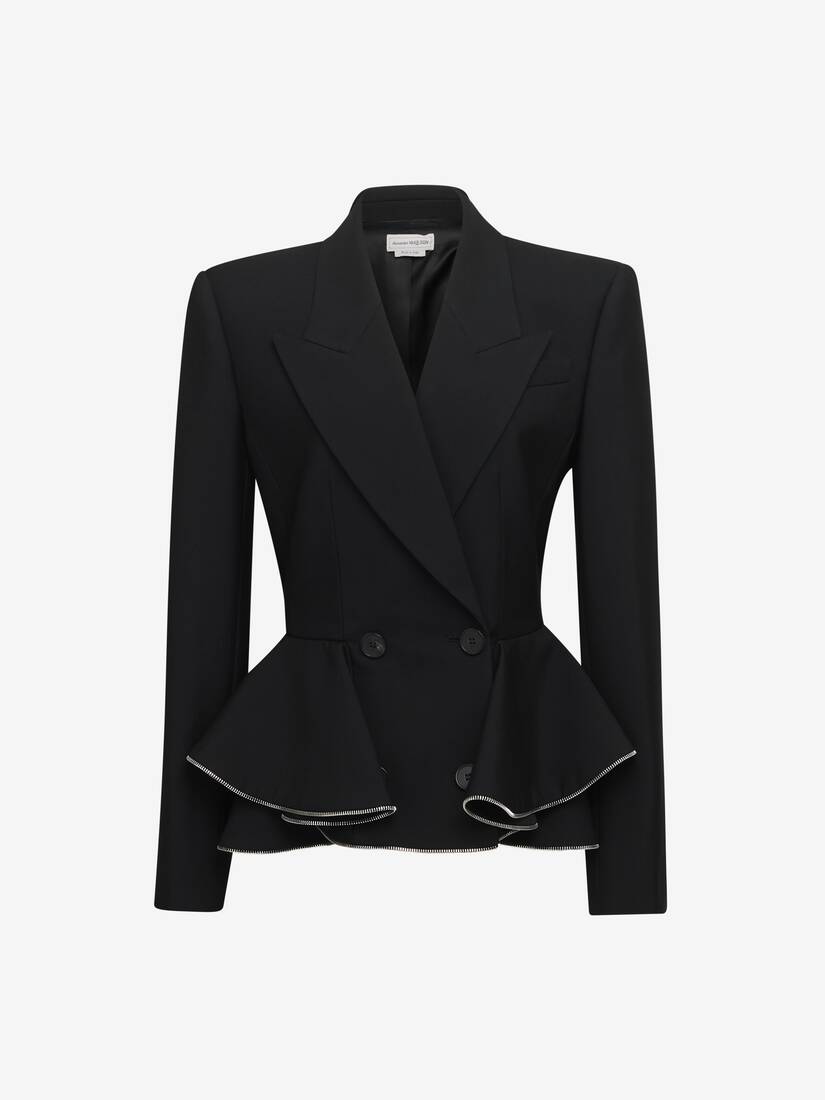 Zip Peplum Double-breasted Jacket in Black | Alexander McQueen US
